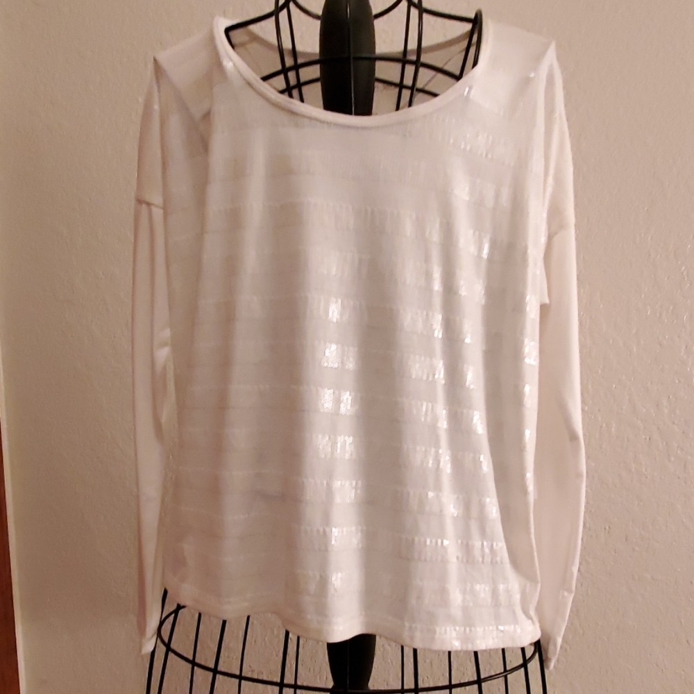 Calvin Klein Jeans White Sequin Tee Shirt Top S